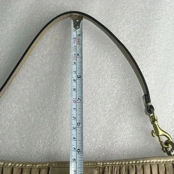 COACH Signature Madison‎ Gold Gathered Pleated Leather Strap Handbag Wristlet - Picture 12 of 13